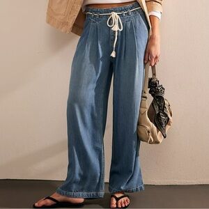 Free People Dakota Cinched Wide Leg Baggy Button Fly Slouchy Jeans Size Large